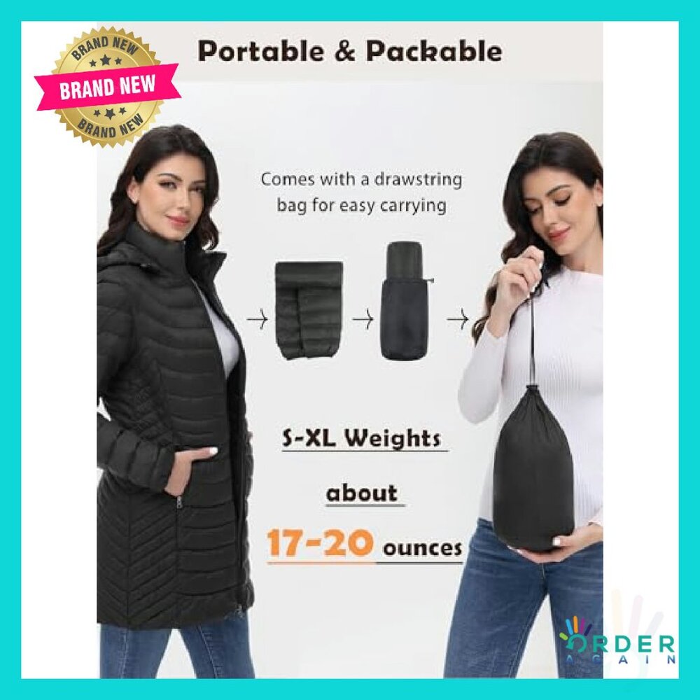 Mid-Length Packable Puffer Jacket Lightweight Hoo… - image 7